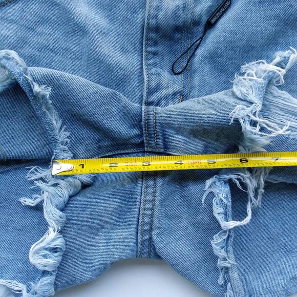 Pretty Little Thing Size 8 Denim Jean Shorts Cutoffs Distressed Boho Festival - Picture 9 of 10